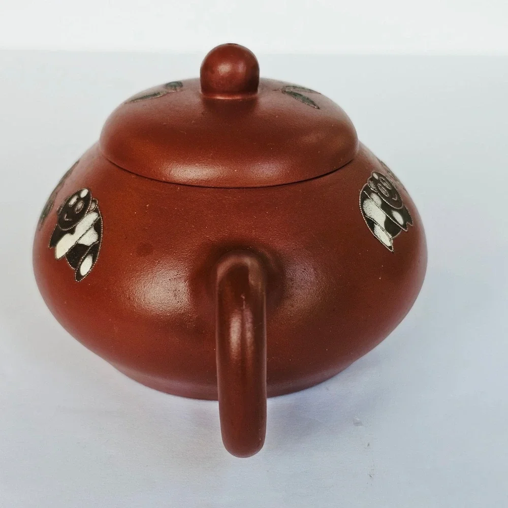 Vintage Yixing Zisha Clay Teapot Panda Bamboo Wire Inlay Chinese Tea Pot